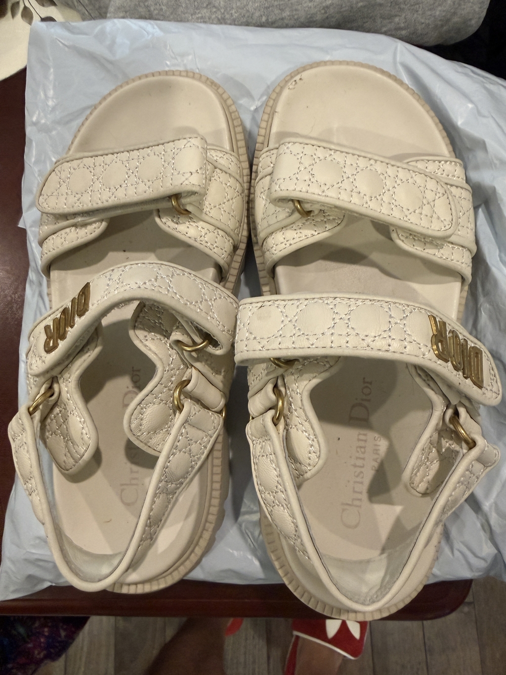 Dior Cream Quilted Strap Sandals